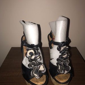 Two Lips Brand Leather Upper Cork Wedge Sandals